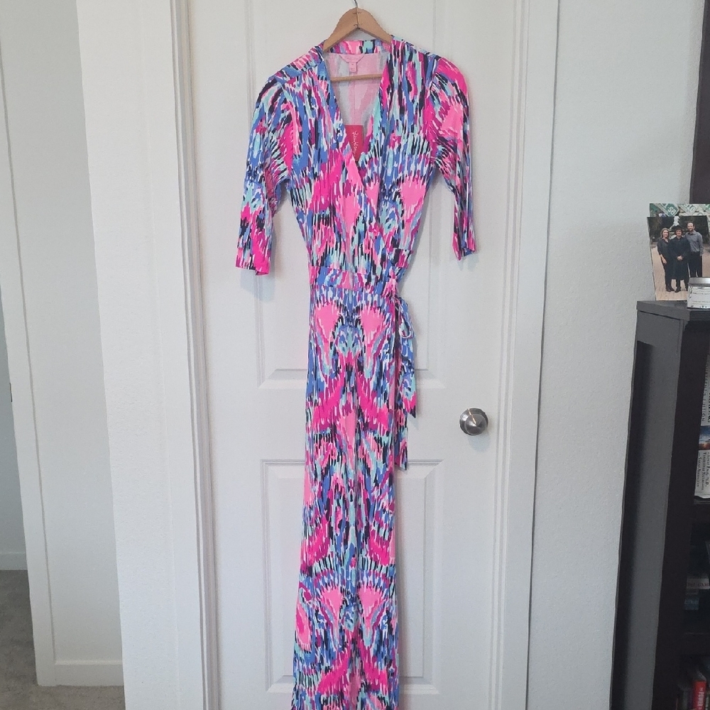 Lilly Pulitzer Pink and Blue Patterned Wrap Dress